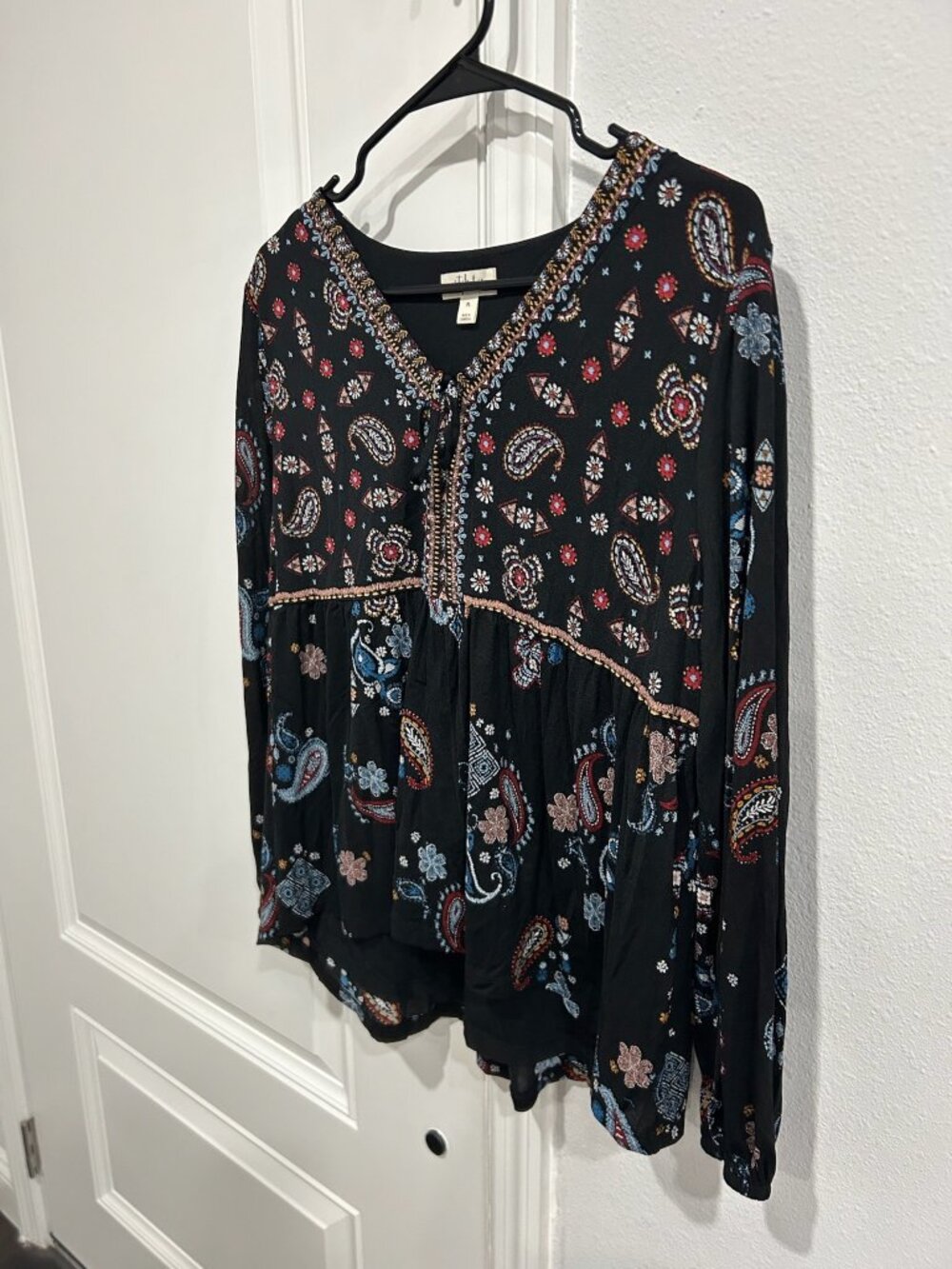 Style & Co Paisley Floral Long Sleeve Blouse Black Sz Large Petite Witchy Boho - Picture 3 of 13